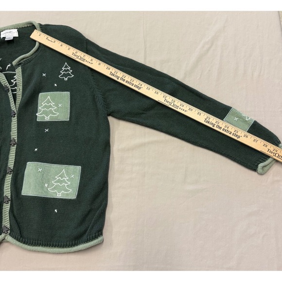 Christopher Banks Christmas Tree Cardigan Sweater Womens Large‎ Green Holiday - Picture 4 of 9